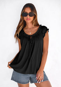 PRETTYGARDEN Womens Tie Front Tank Tops Summer Fashion Cap Sleeve Babydoll Blouses Flowy Shirts Spring Going Out Outfits PRETTYGARDEN