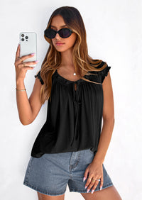 PRETTYGARDEN Womens Tie Front Tank Tops Summer Fashion Cap Sleeve Babydoll Blouses Flowy Shirts Spring Going Out Outfits PRETTYGARDEN