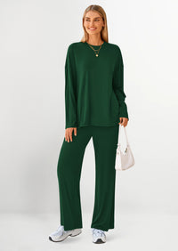 PRETTYGARDEN Women's Two Piece Lounge Sets Matching Long Sleeve Shirts Wide Leg Pants Tracksuits Travel Outfits Fall Clothes