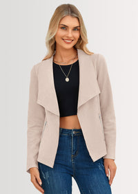 PRETTYGARDEN Women's Faux Suede Jackets Fashion Fall Clothes Long Sleeve Open Front Cropped Coat Outwear