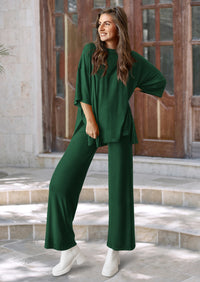 PRETTYGARDEN Women's 2 Piece Outfits Casual Short Sleeve Pullover Tops and Wide Leg Pants Lounge Sets Tracksuits