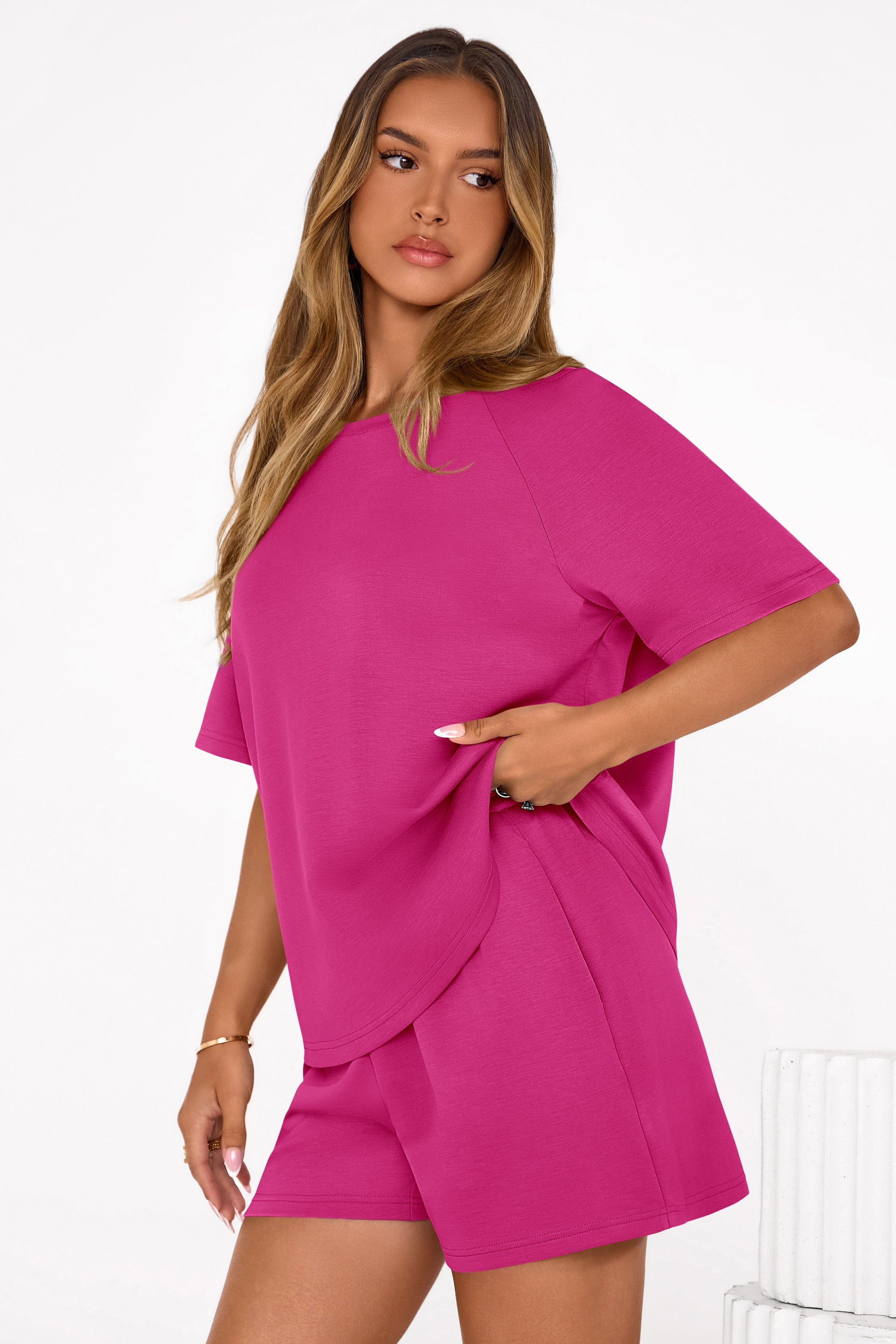 PRETTYGARDEN Women's 2 Piece Lounge Sets Short Sleeve Shirts Casual Tops Shorts Matching Clothing Summer Airport Outfits PRETTYGARDEN