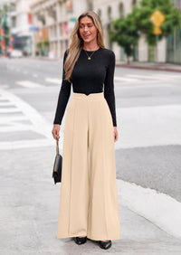 PRETTYGARDEN Wide Leg Pants Woman Spring Dressy High Waisted Business Casual Summer Flowy Work Palazzo Pants Trousers