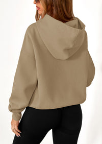 PRETTYGARDEN Women's Fall Hooded Sweatshirts Long Sleeve Half Zip Cropped Hoodies Pullover Winter Fashion Clothes