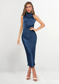 PRETTYGARDEN Women's Summer Satin Dress Elegant Sleeveless Mock Neck Cocktail Party Maxi Dresses