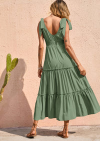 PRETTYGARDEN Women's Cross Neck Spring Sleeveless Tiered Maxi Dress Beach Tie Strap Smocked Long Dresses Pleated Sundress