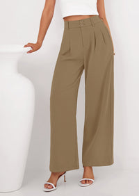 PRETTYGARDEN Womens Spring Wide Leg Palazzo Pants Trendy Loose Button High Waist Pleated Work Business Casual Trousers PRETTYGARDEN