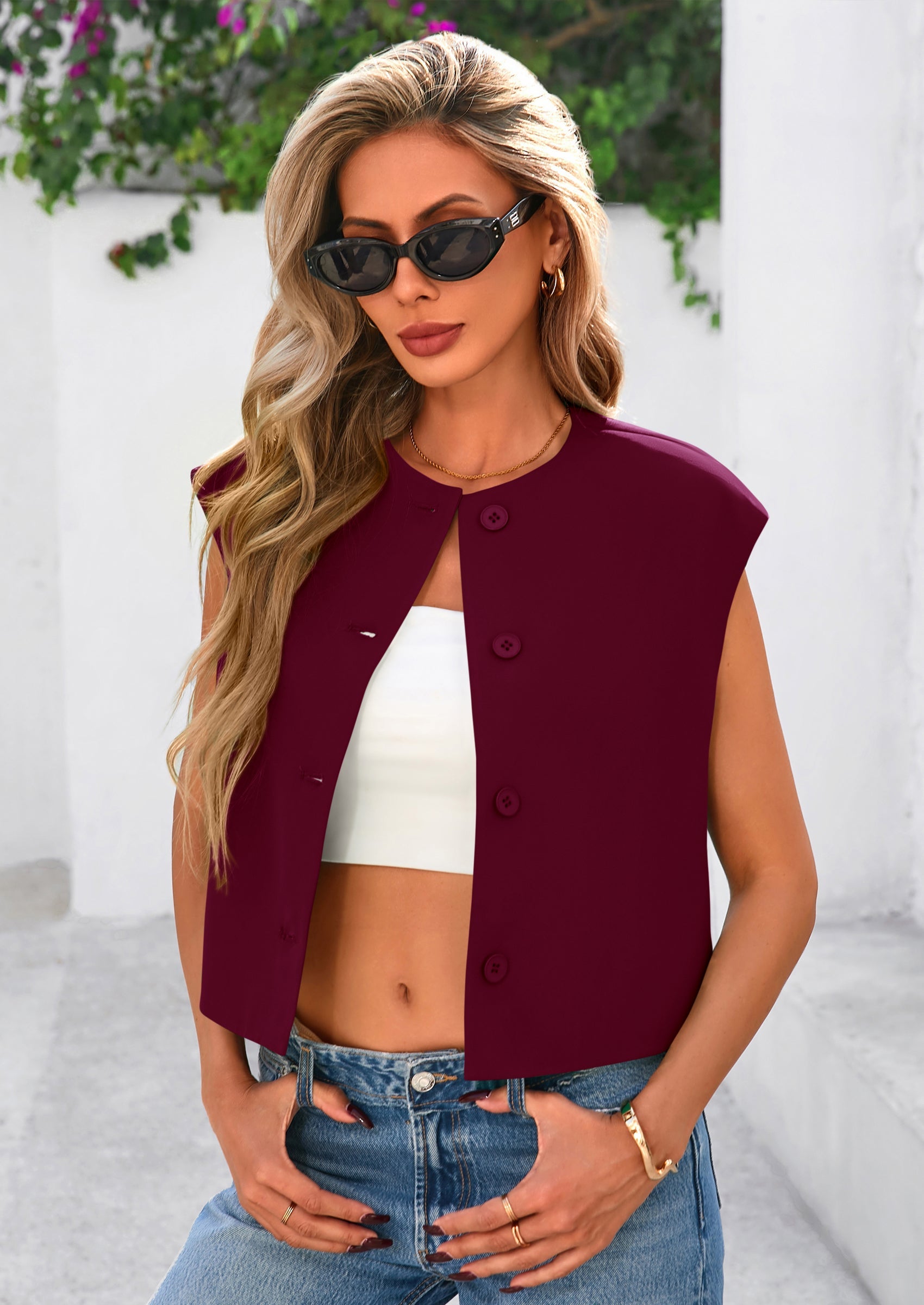 PRETTYGARDEN Women's Summer Suit Vest Dressy Casual Crop Tops Business Work Office Clothes Trendy Blazer Waistcoat PRETTYGARDEN