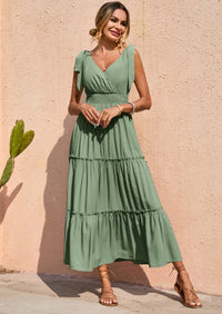 PRETTYGARDEN Women's Cross Neck Spring Sleeveless Tiered Maxi Dress Beach Tie Strap Smocked Long Dresses Pleated Sundress