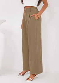 PRETTYGARDEN Womens Spring Wide Leg Palazzo Pants Trendy Loose Button High Waist Pleated Work Business Casual Trousers PRETTYGARDEN