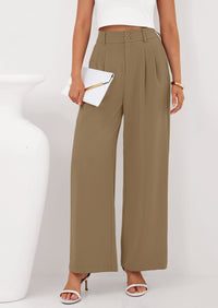 PRETTYGARDEN Womens Spring Wide Leg Palazzo Pants Trendy Loose Button High Waist Pleated Work Business Casual Trousers PRETTYGARDEN