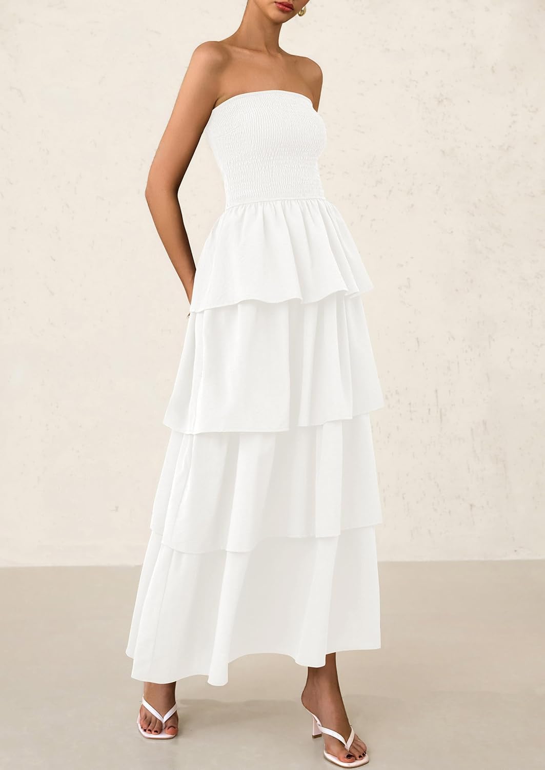 PRETTYGARDEN Maxi Dresses for Women Off Shoulder Smocked Tiered Ruffle Long Flowy Wedding Guest Dress