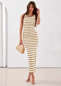 PRETTYGARDEN Sundresses for Women Summer Striped Knit Side Slit Spring Fashion Bodycon Maxi Dress Beach Vacation Clothes PRETTYGARDEN