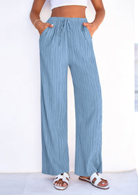 PRETTYGARDEN Womens Palazzo Pants Summer Fashion High Waisted Wide Leg Drawstring Flowy Beach Trousers with Pockets PRETTYGARDEN