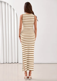 PRETTYGARDEN Sundresses for Women Summer Striped Knit Side Slit Spring Fashion Bodycon Maxi Dress Beach Vacation Clothes PRETTYGARDEN