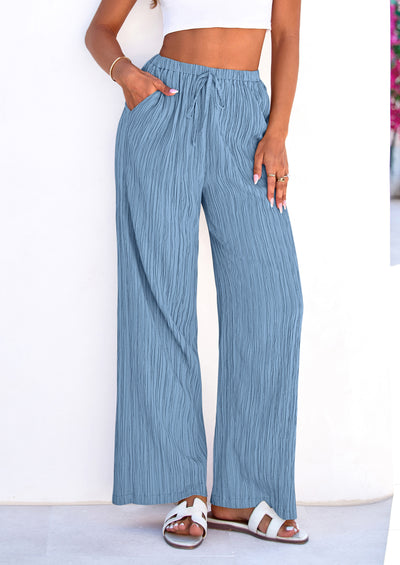 PRETTYGARDEN Womens Palazzo Pants Summer Fashion High Waisted Wide Leg Drawstring Flowy Beach Trousers with Pockets