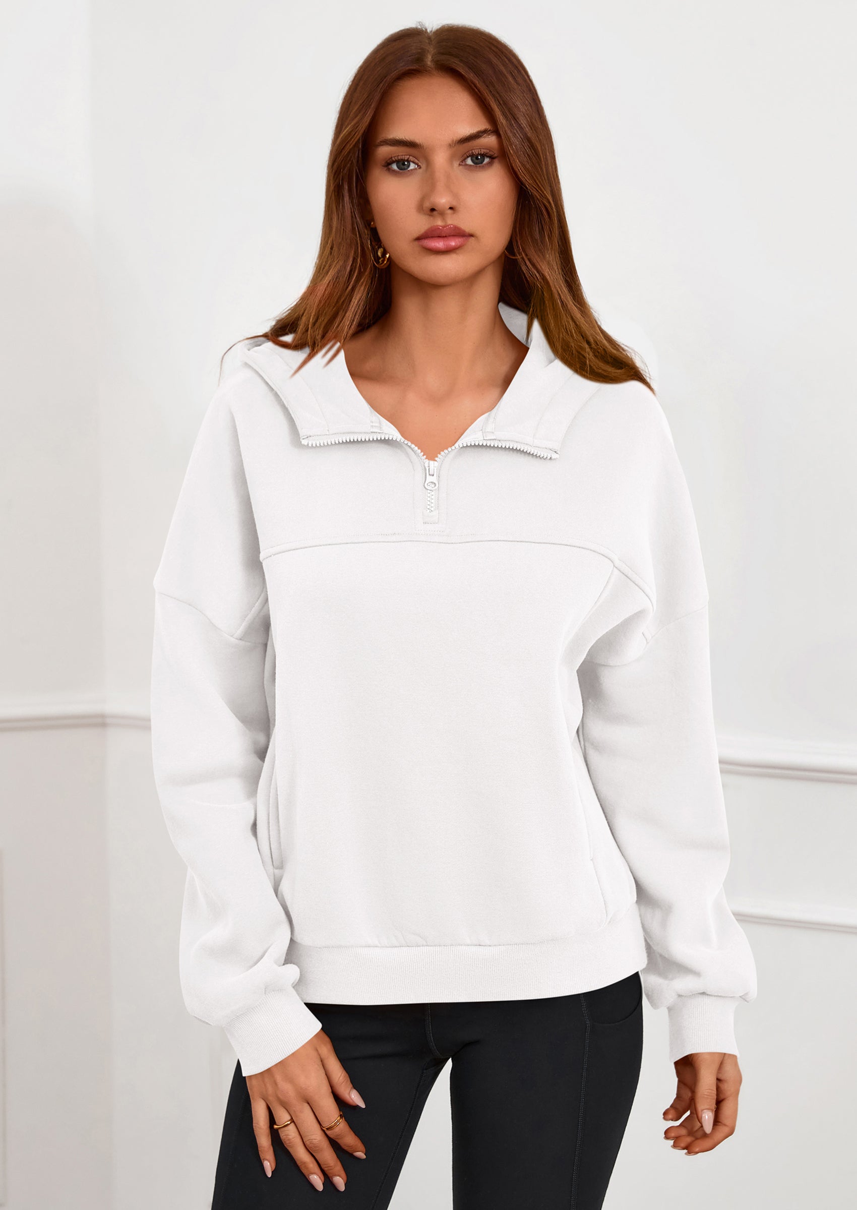 PRETTYGARDEN Womens Hoodies Cropped Fleece Sweatshirts Fall Fashion Quarter Zip Pullover Long Sleeve Tops Winter Clothes