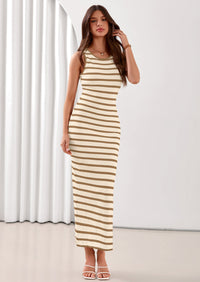 PRETTYGARDEN Sundresses for Women Summer Striped Knit Side Slit Spring Fashion Bodycon Maxi Dress Beach Vacation Clothes PRETTYGARDEN