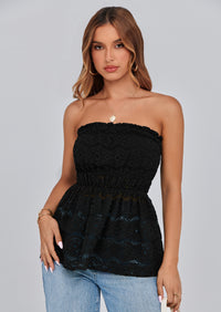 PRETTYGARDEN Tube Tops for Women Summer Strapless Off Shoulder Eyelet Smocked Peplum Trendy Going Out Boho Top