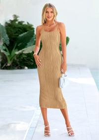 PRETTYGARDEN Women's Sleeveless Bodycon Dress Textured Back Slit Sexy Cocktail Party Midi Dresses