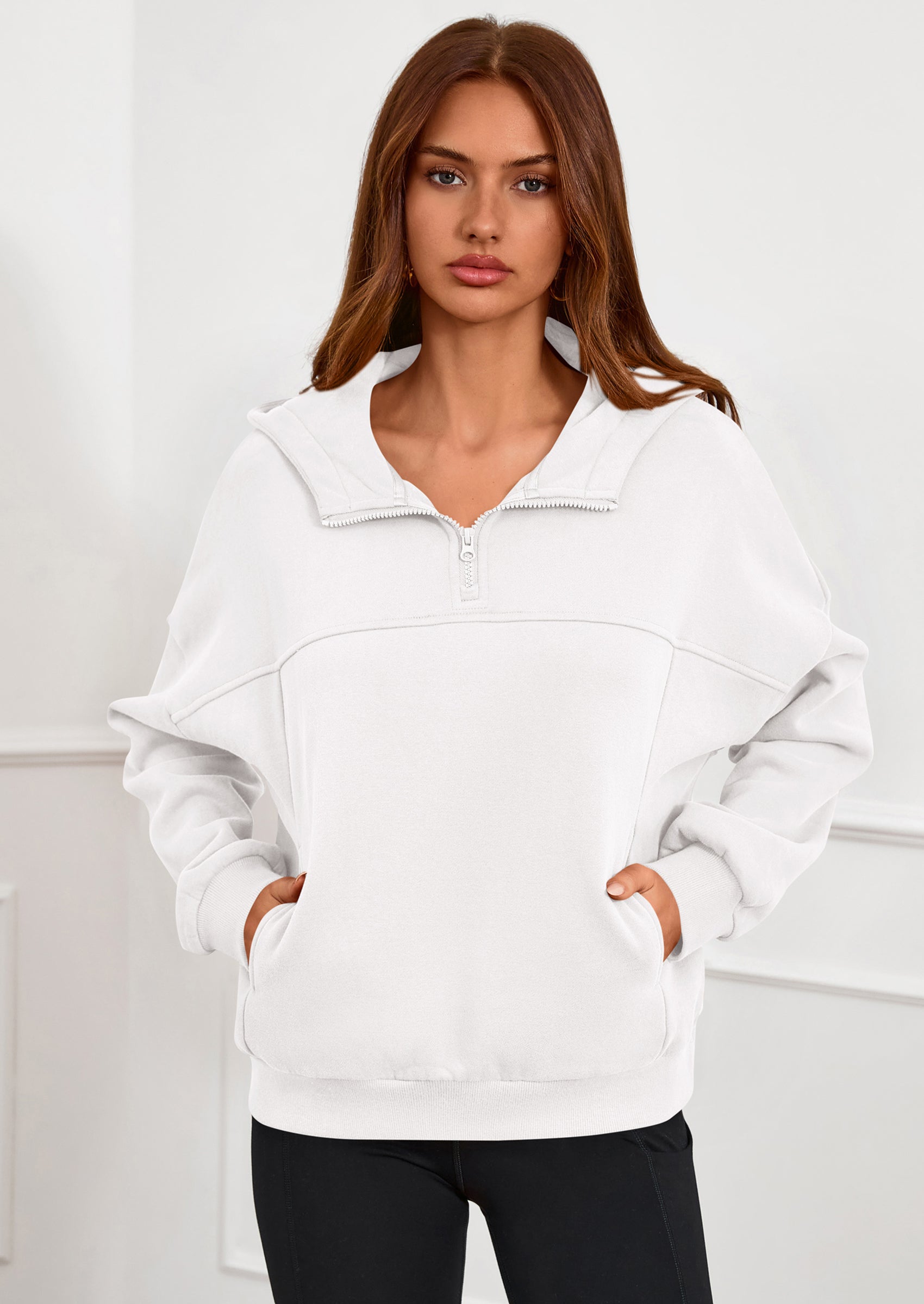 PRETTYGARDEN Womens Hoodies Cropped Fleece Sweatshirts Fall Fashion Quarter Zip Pullover Long Sleeve Tops Winter Clothes