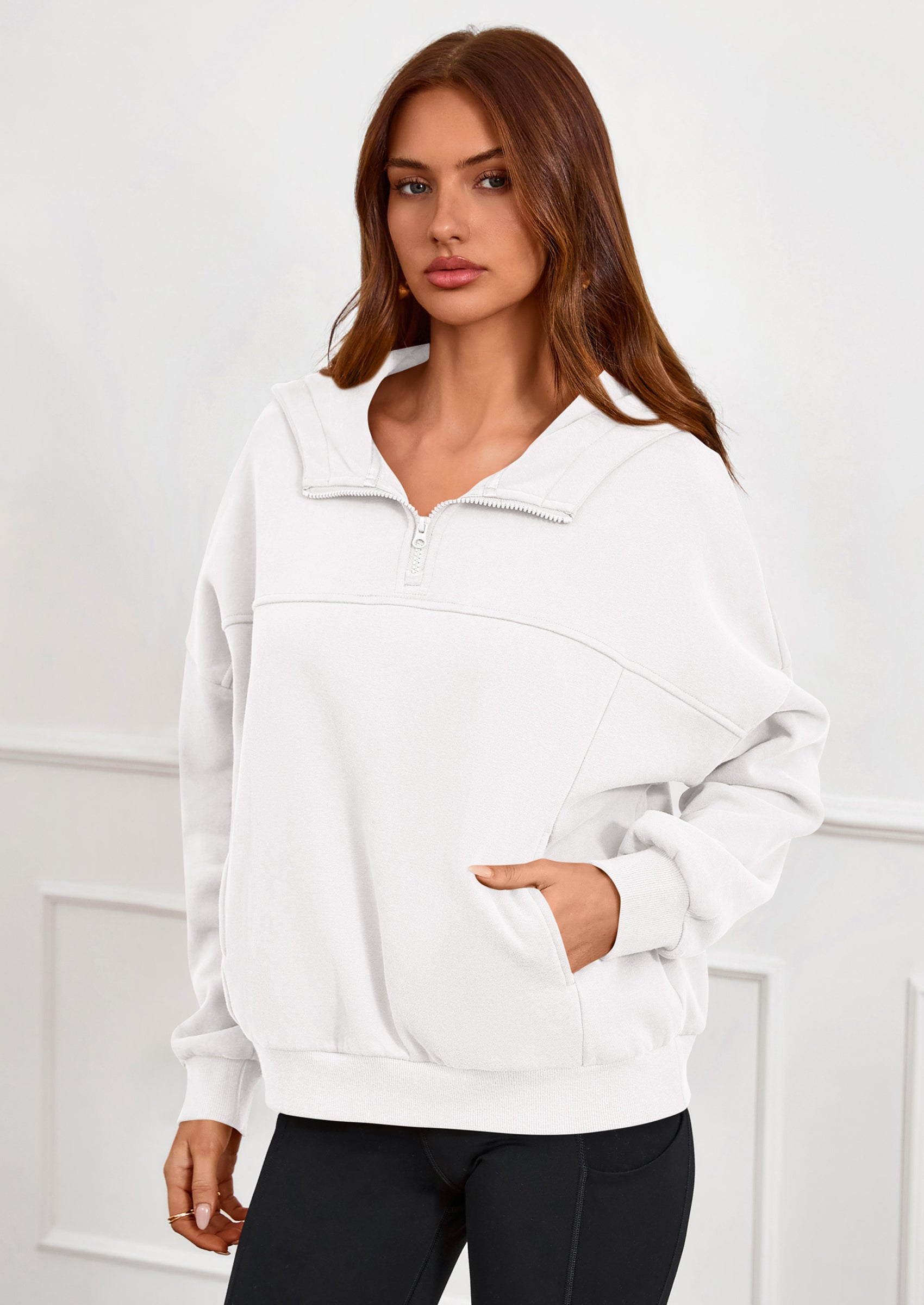 PRETTYGARDEN Womens Hoodies Cropped Fleece Sweatshirts Fall Fashion Quarter Zip Pullover Long Sleeve Tops Winter Clothes