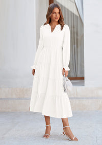 PRETTYGARDEN Women Fall Long Sleeve Smocked Maxi Dress Casual Square Neck Swiss Dot Tiered Ruffle Flowy Spring Pocket Dresses