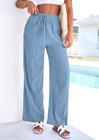 PRETTYGARDEN Womens Palazzo Pants Summer Fashion High Waisted Wide Leg Drawstring Flowy Beach Trousers with Pockets PRETTYGARDEN