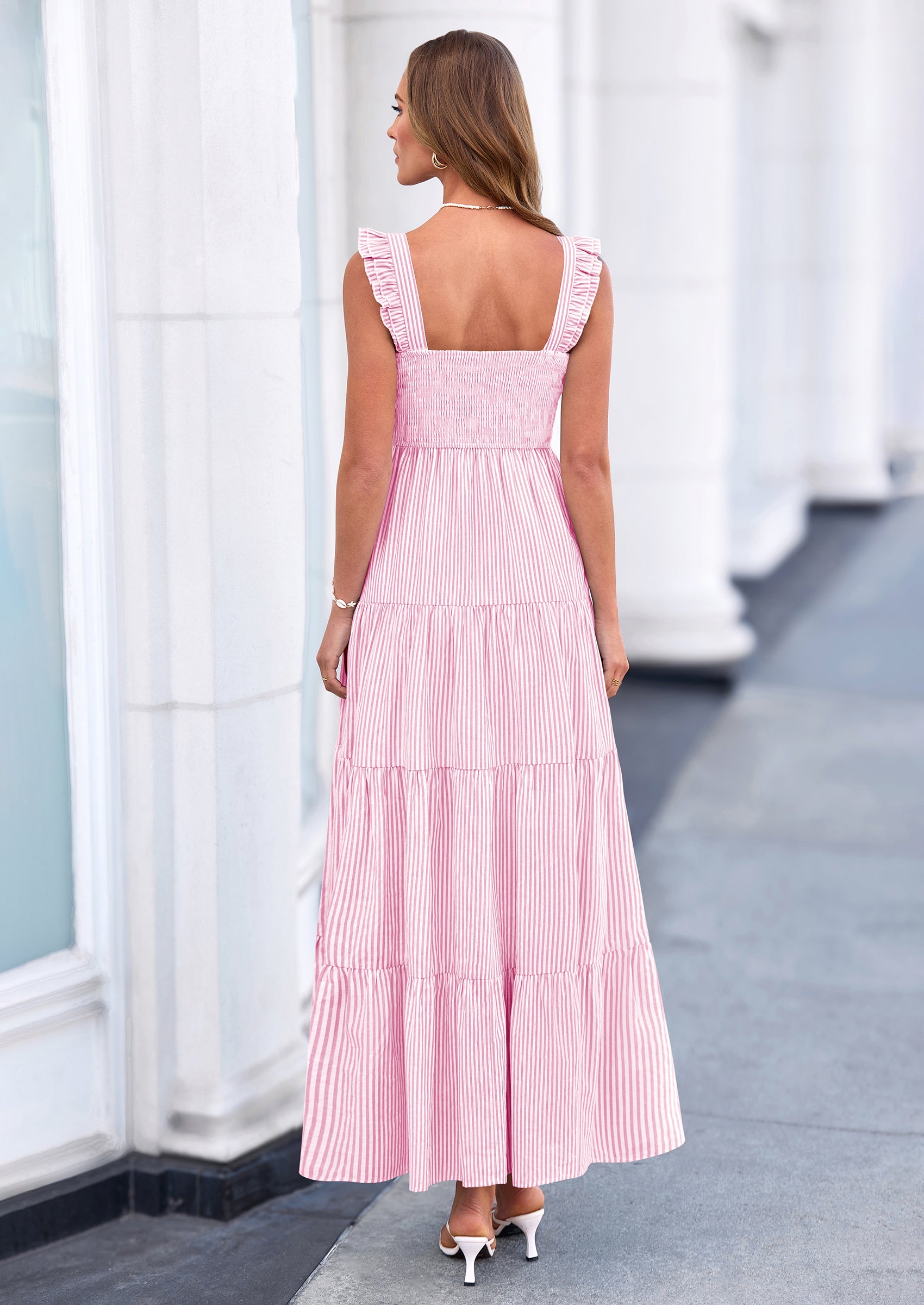 PRETTYGARDEN Womens Summer Casual Maxi Dresses Striped Square Neck Sleeveless Boho Flowy Sundress Beach Vacation Clothes