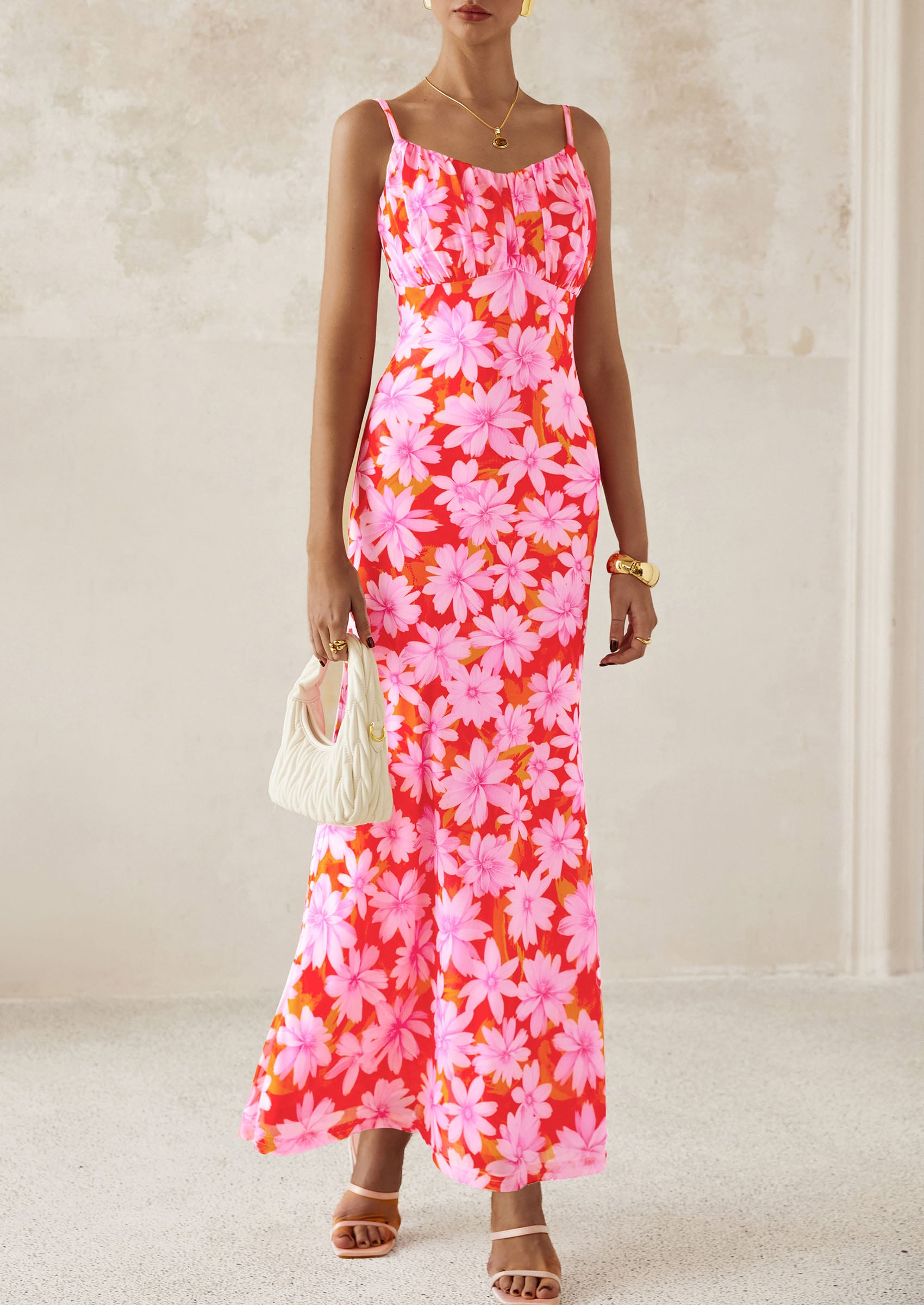 PRETTYGARDEN Women's Bodycon Maxi Dress Floral Sundress Sleeveless Spaghetti Strap Cocktail Party Dress