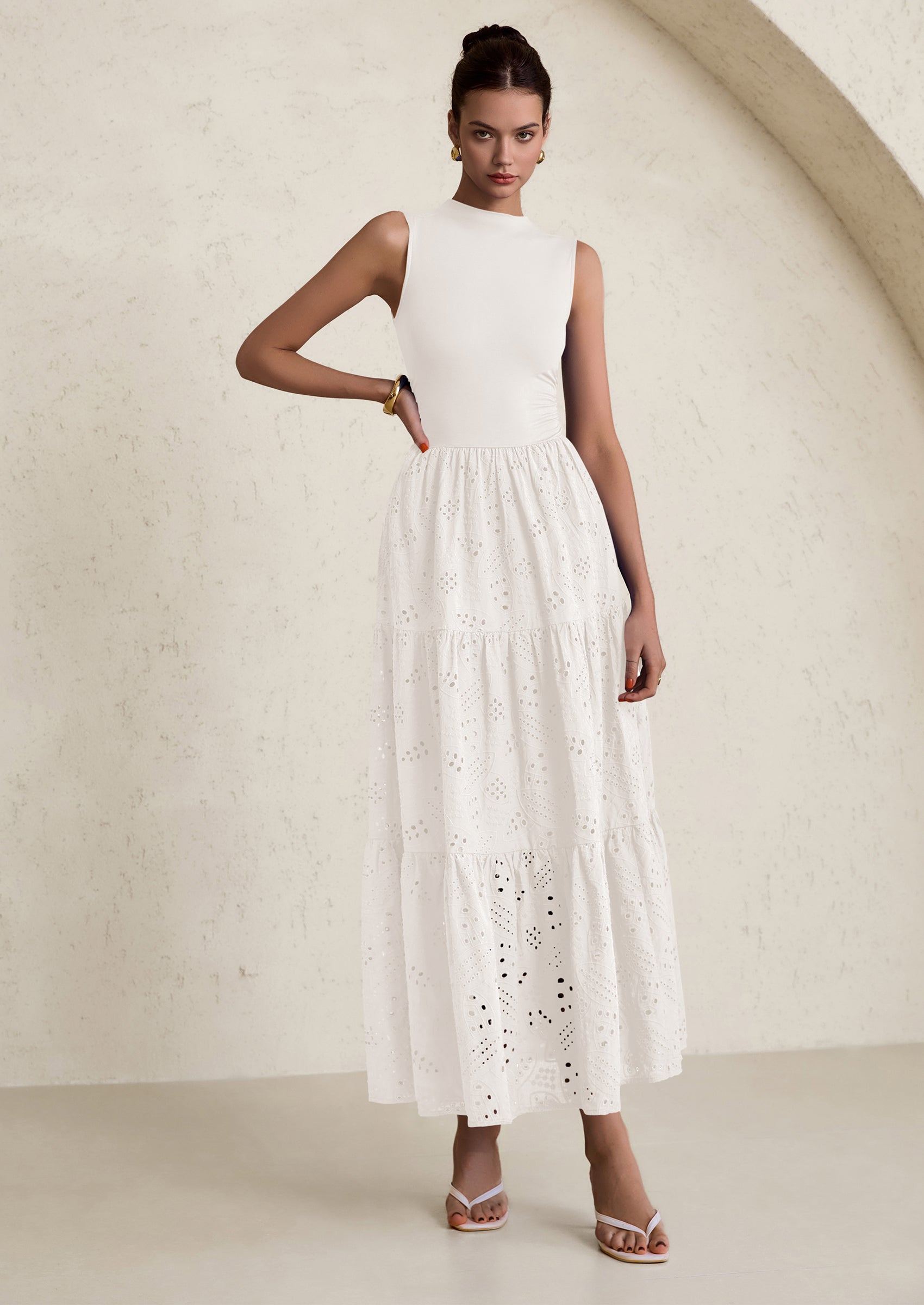 PRETTYGARDEN Dresses for Women Casual Eyelet Sleeveless Wedding Guest Maxi Dress Tank Top Sundress with Pockets