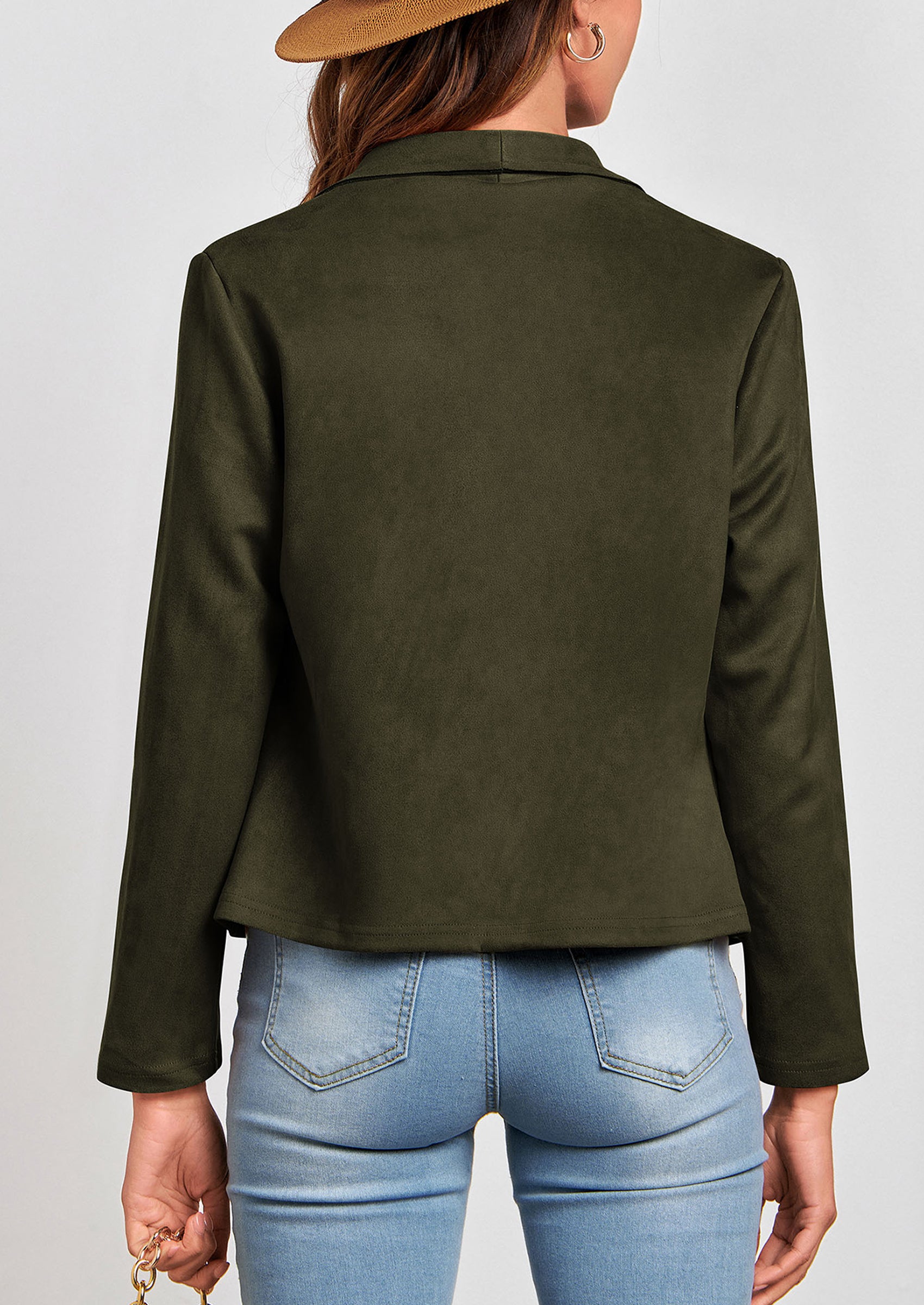 PRETTYGARDEN Women's Faux Suede Jackets Fashion Fall Clothes Long Sleeve Open Front Cropped Coat Outwear