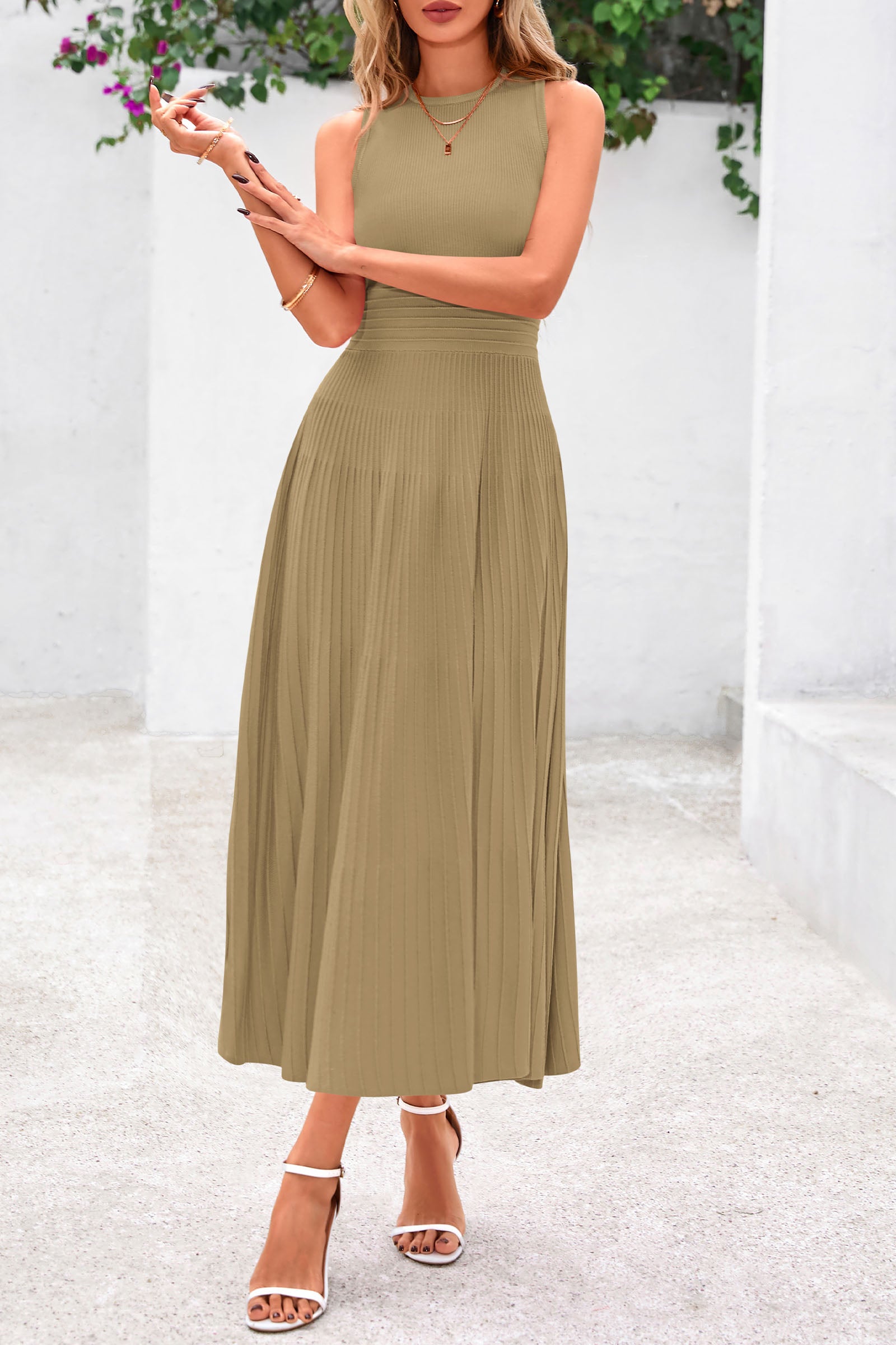 PRETTYGARDEN Spring Casual Dresses for Women Summer Business Work Midi Sleeveless A Line Pleated Cocktail Dress