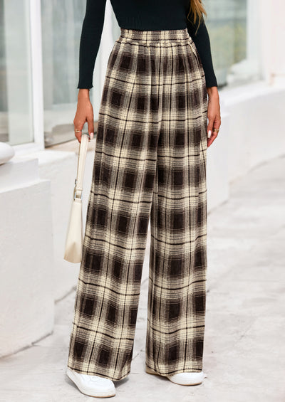 PRETTYGARDEN Casual Women's Pants Elastic Waist Palazzo Long Stretchy Wide Leg Trousers Knit Fall Outfits with Pockets