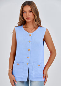 PRETTYGARDEN Women's Knit Sweater Vest Summer Sleeveless Button Down Tank Tops Trendy Business Casual Outfits PRETTYGARDEN