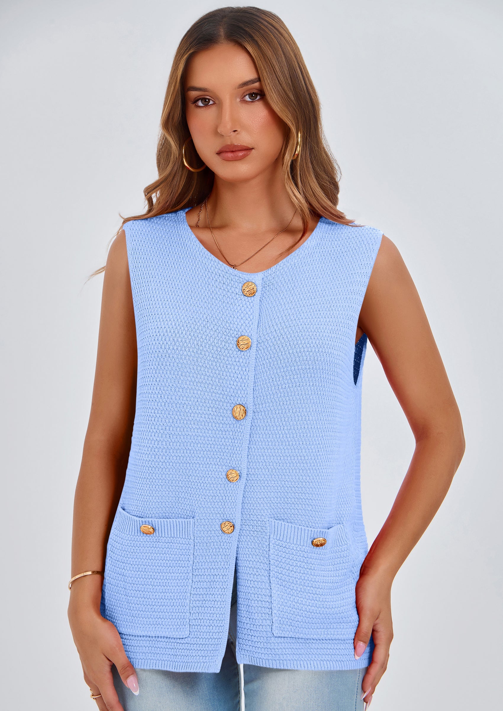 PRETTYGARDEN Women's Knit Sweater Vest Summer Sleeveless Button Down Tank Tops Trendy Business Casual Outfits PRETTYGARDEN