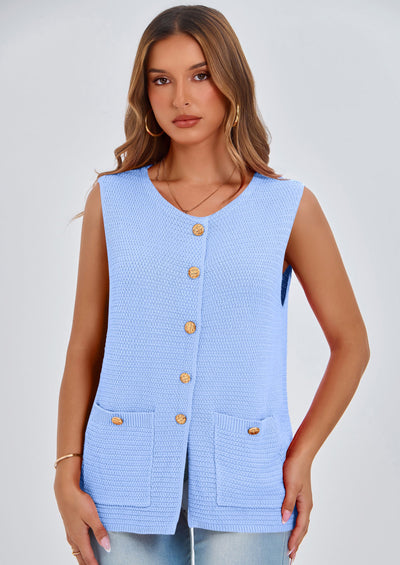 PRETTYGARDEN Women's Knit Sweater Vest Summer Sleeveless Button Down Tank Tops Trendy Business Casual Outfits PRETTYGARDEN