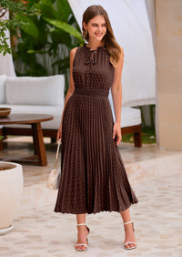 PRETTYGARDEN Women's Midi Summer Dresses Casual V Neck Swiss Dot Ruffle Sleeveless A Line Beach Sun Dress