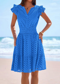 PRETTYGARDEN Women's Summer Sundresses Eyelet Cap Sleeve V Neck Short Boho Wedding Guest Dress Beach Vacation Clothes PRETTYGARDEN