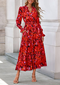 PRETTYGARDEN Women's Floral Maxi Dress Spring Long Sleeve V Neck Casual A Line Long Flowy Boho Party Dresses