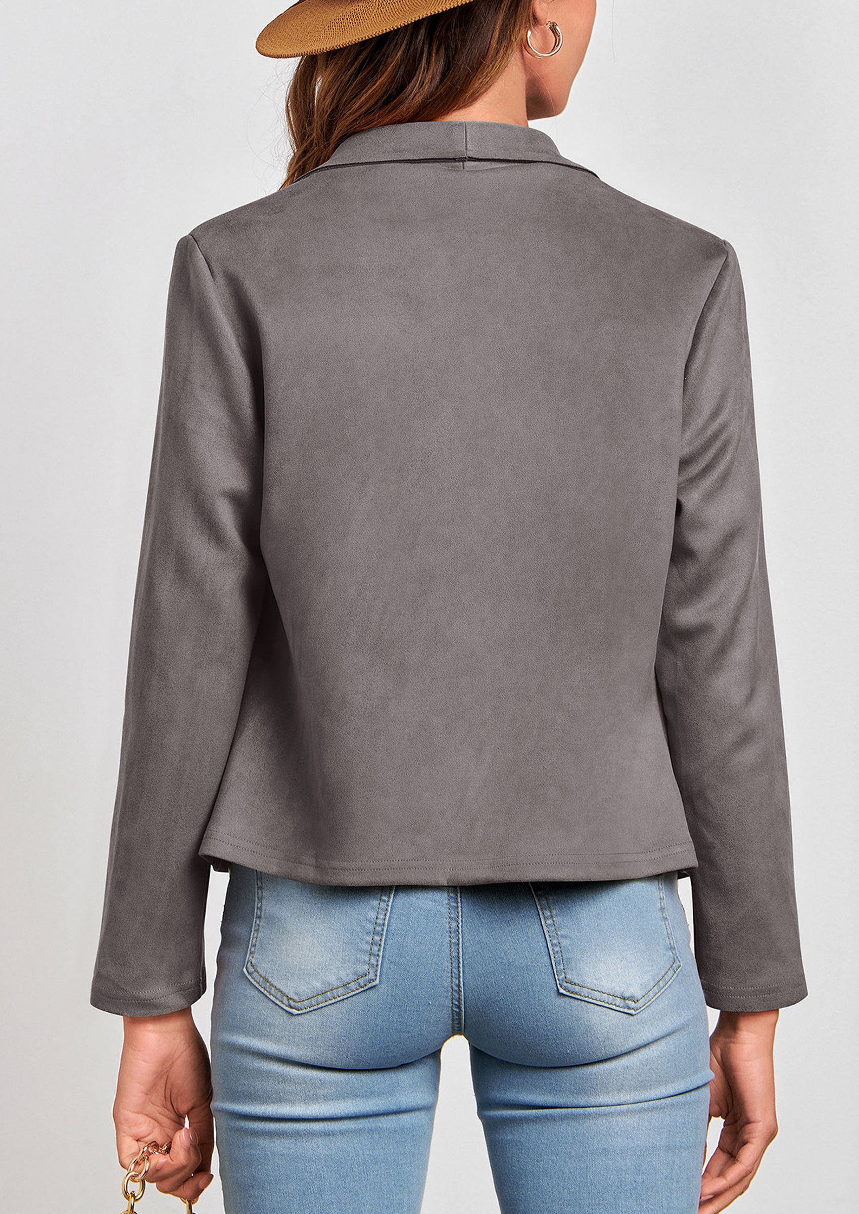 PRETTYGARDEN Women's Faux Suede Jackets Fashion Fall Clothes Long Sleeve Open Front Cropped Coat Outwear