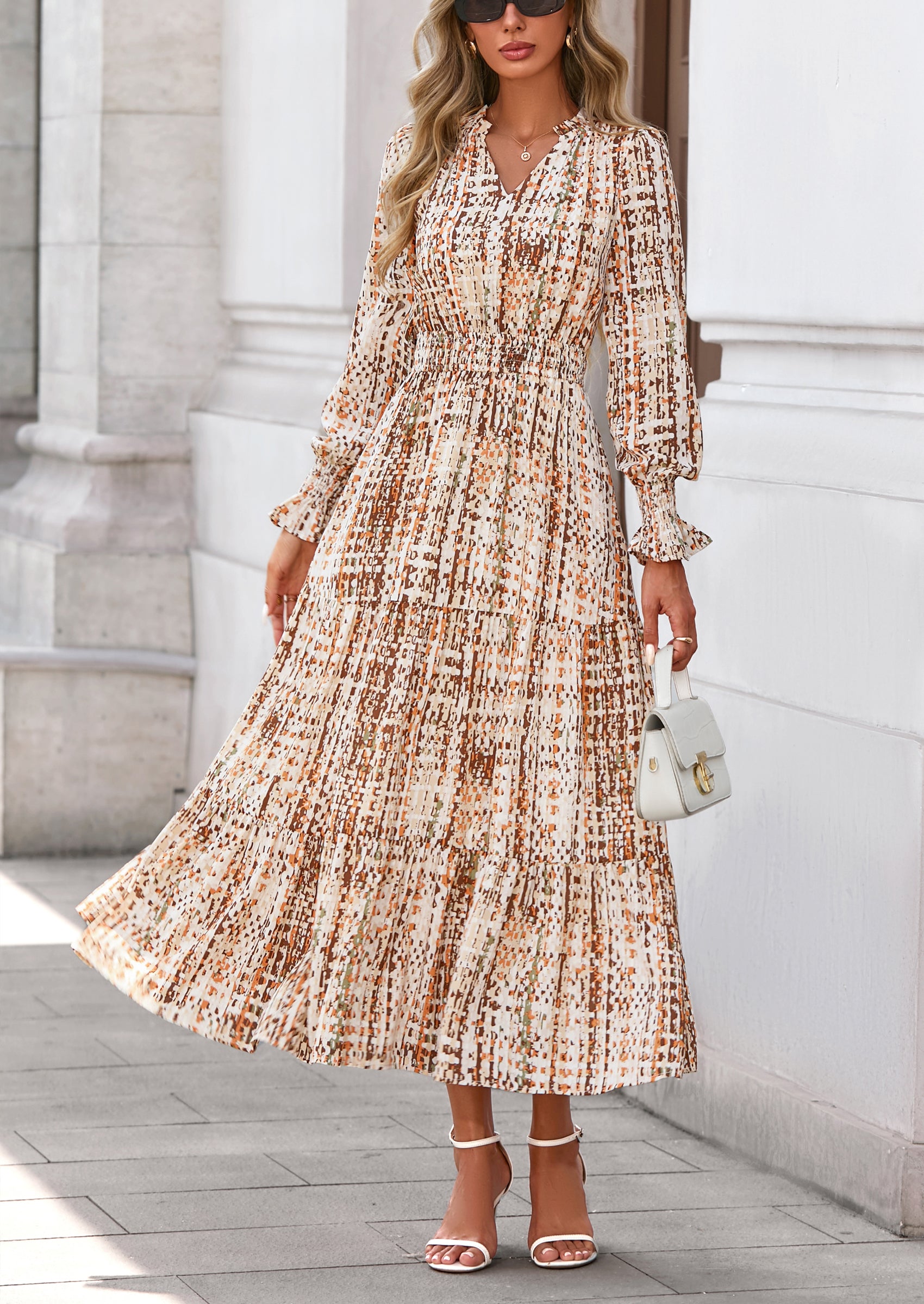 PRETTYGARDEN Women's Floral Maxi Dress Spring Long Sleeve V Neck Casual A Line Long Flowy Boho Party Dresses