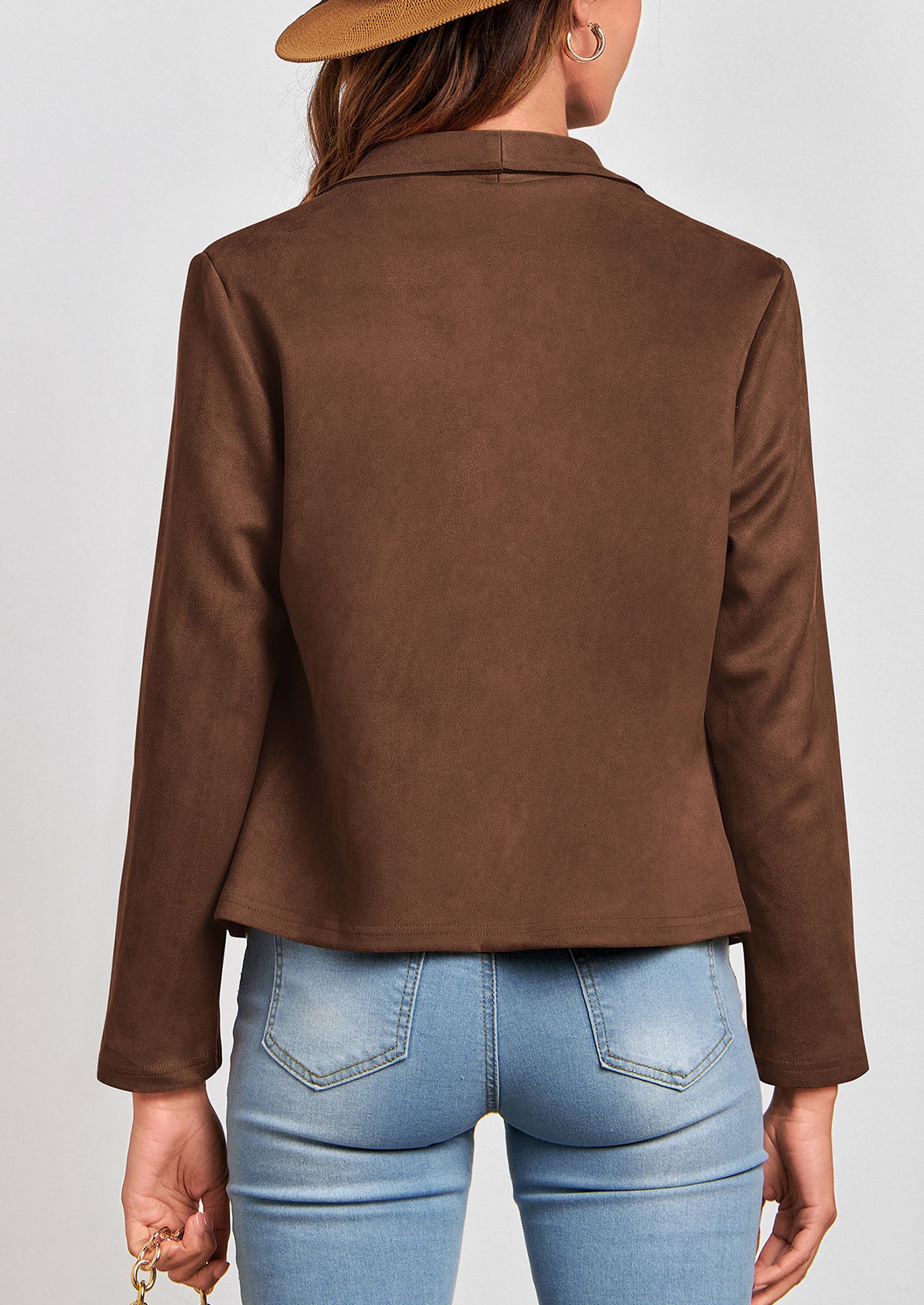 PRETTYGARDEN Women's Faux Suede Jackets Fashion Fall Clothes Long Sleeve Open Front Cropped Coat Outwear