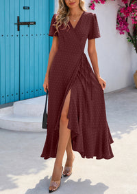 PRETTYGARDEN Women's Summer Maxi Dress Casual Wrap Floral Boho Short Sleeve V Neck Split Ruffle Beach Long Dresses