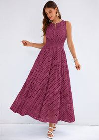 PRETTYGARDEN Summer Dresses for Women Sundresses Sleeveless V Neck Eyelet A Line Flowy Beach Vacation Spring Maxi Dress PRETTYGARDEN