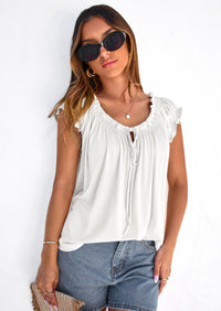 PRETTYGARDEN Womens Tie Front Tank Tops Summer Fashion Cap Sleeve Babydoll Blouses Flowy Shirts Spring Going Out Outfits PRETTYGARDEN