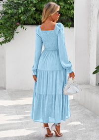 PRETTYGARDEN Fall Wedding Guest Dresses for Women Floral Long Sleeve Smocked Tiered Elegant Long Flowy Boho Dress