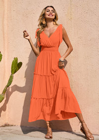 PRETTYGARDEN Women's Cross Neck Spring Sleeveless Tiered Maxi Dress Beach Tie Strap Smocked Long Dresses Pleated Sundress