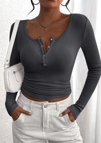 BTFBM Women Long Sleeve Shirts Fall Tops V Neck Button Up Slim Fit Ribbed Knit Solid Color Casual Shirts