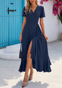 PRETTYGARDEN Women's Summer Maxi Dress Casual Wrap Floral Boho Short Sleeve V Neck Split Ruffle Beach Long Dresses